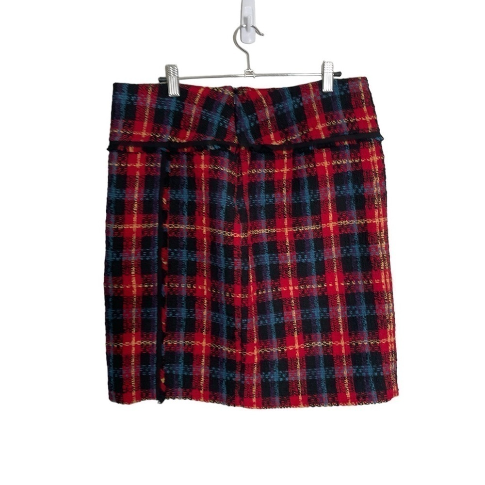 Anne Klein Red Textured Plaid Skirt 12 - Picture 3 of 5